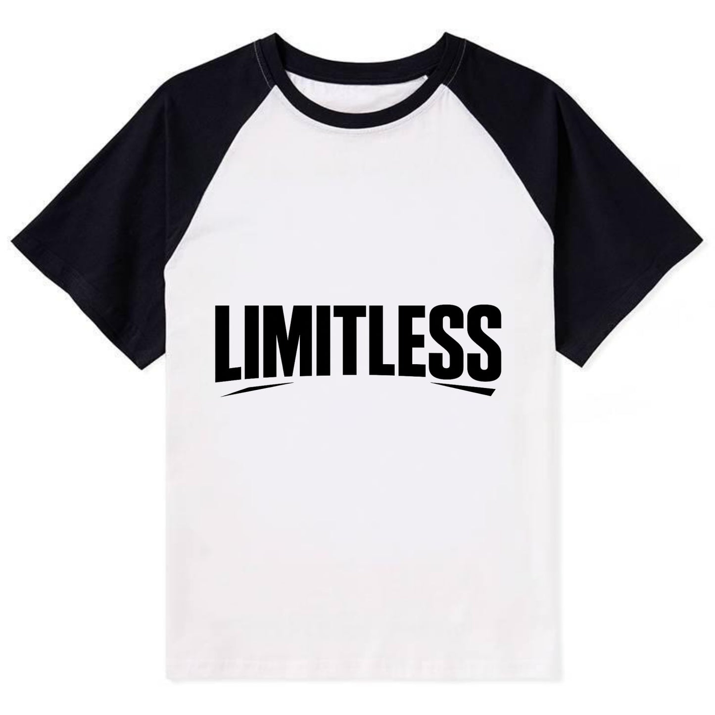 Bold typography design - "LIMITLESS" - no boundaries, infinite potential - Contrast Raglan T-shirt - Black