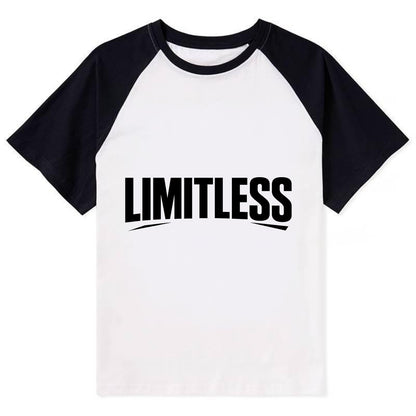 Bold typography design - "LIMITLESS" - no boundaries, infinite potential - Contrast Raglan T-shirt - Black