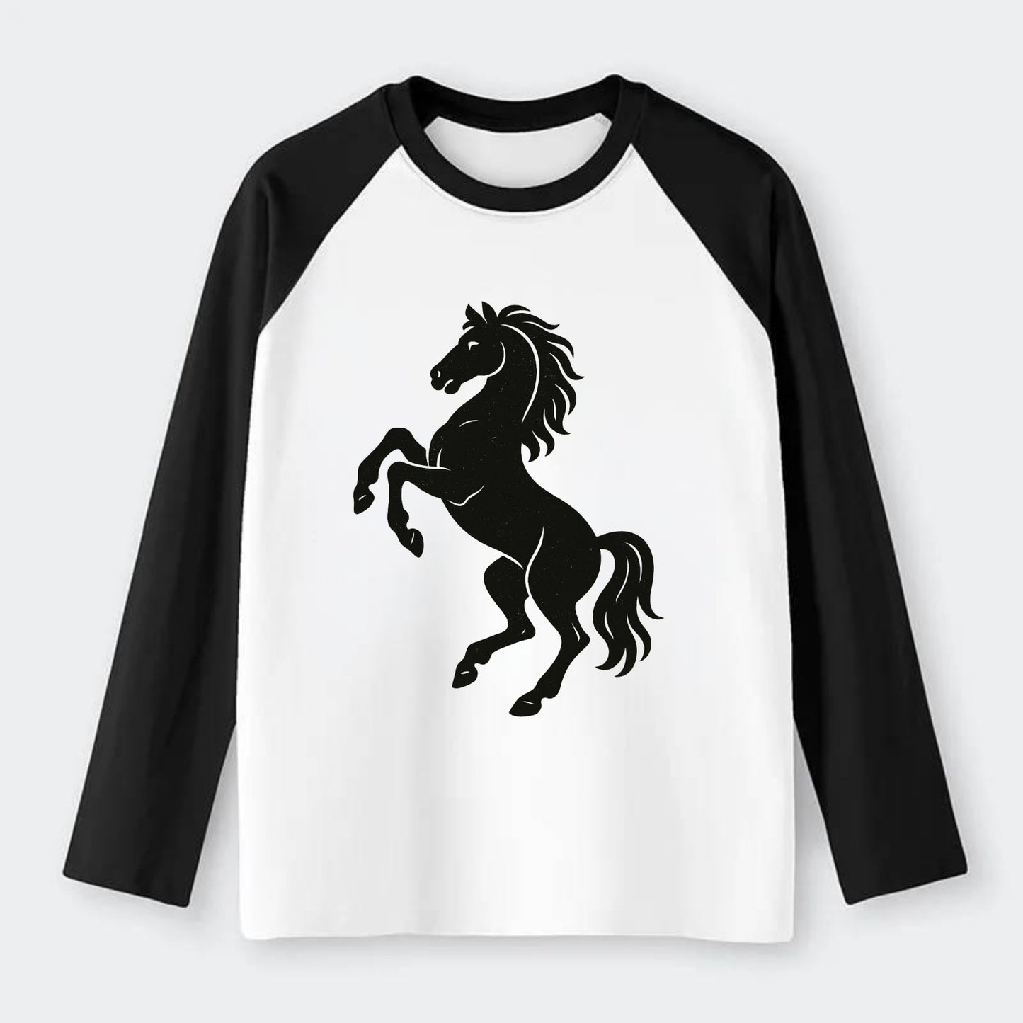 Stallion rearing on hind legs - Raglan Long Sleeve T-Shirt - Black