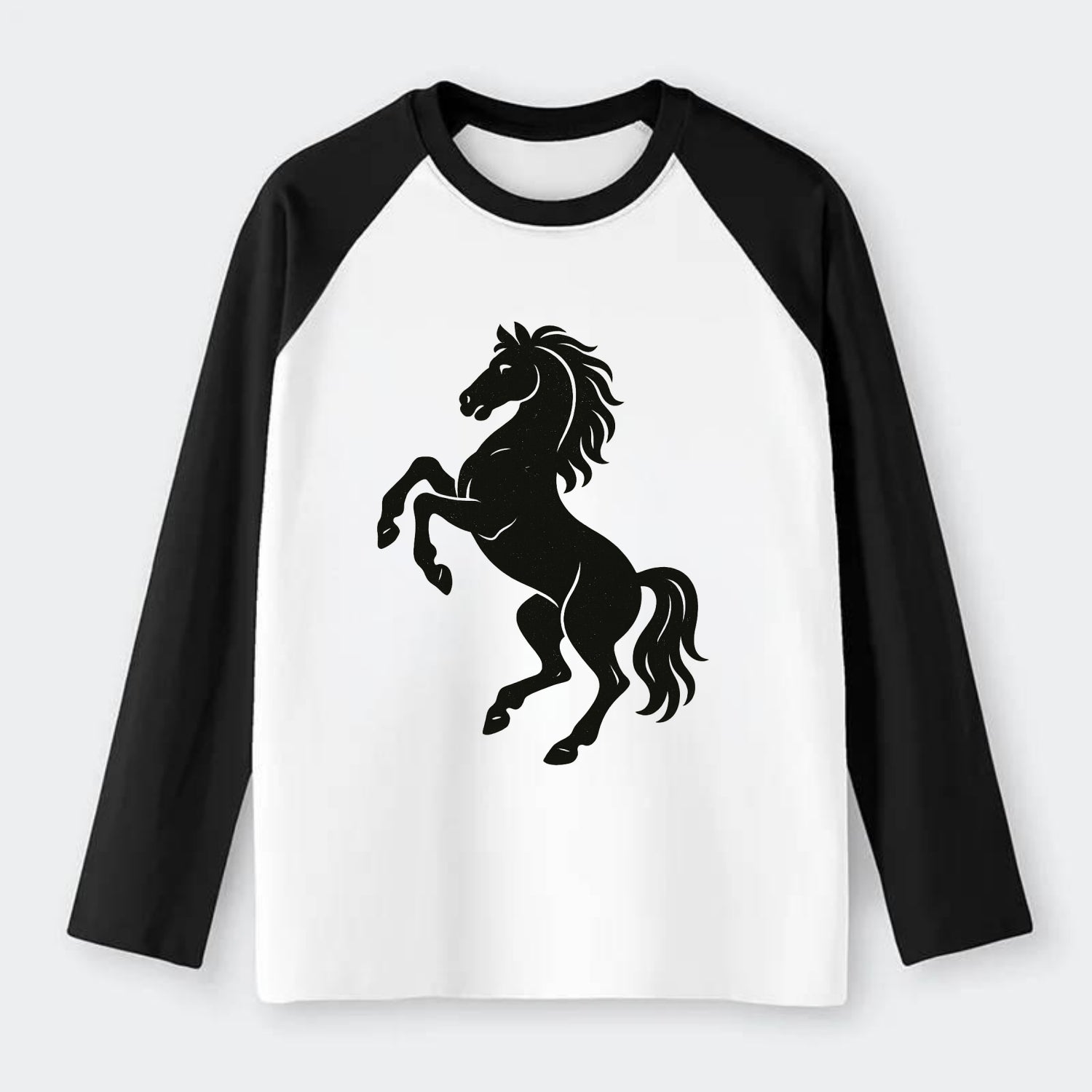 Stallion rearing on hind legs - Raglan Long Sleeve T-Shirt - Black