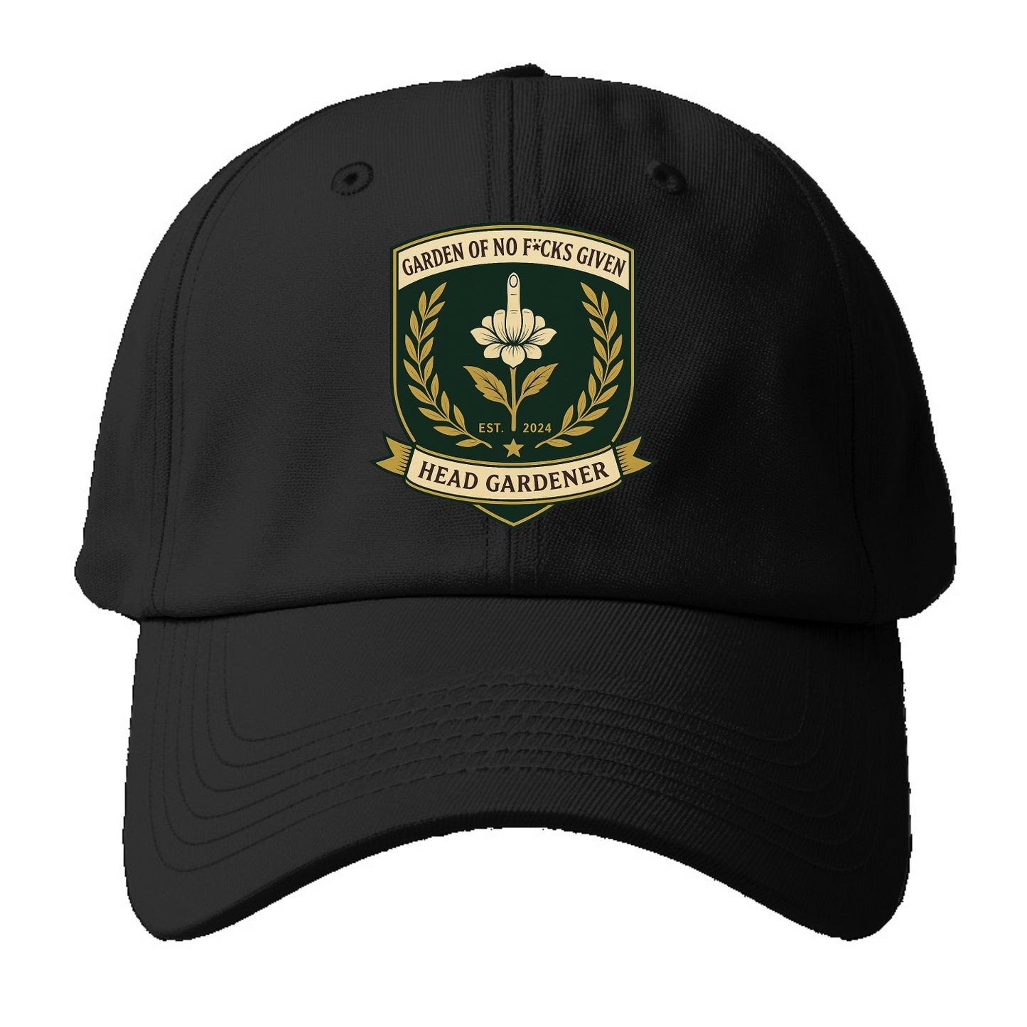 Shield with middle finger flower - "Garden of No F*cks Given - Head Gardener" - - Baseball Cap - Black