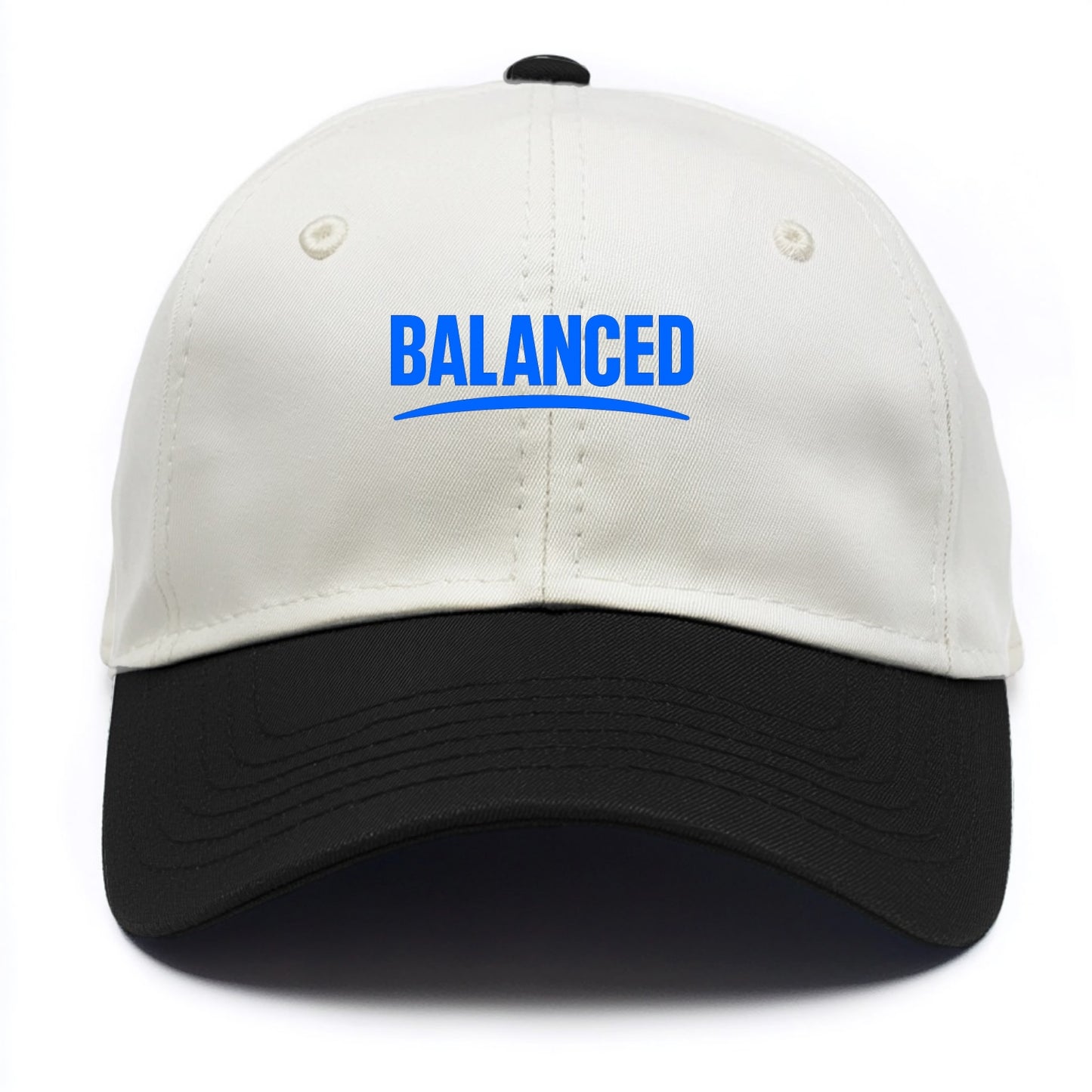 Bold typography design - "BALANCED" - harmony, equilibrium, centered life - Two Tone Cap - Black