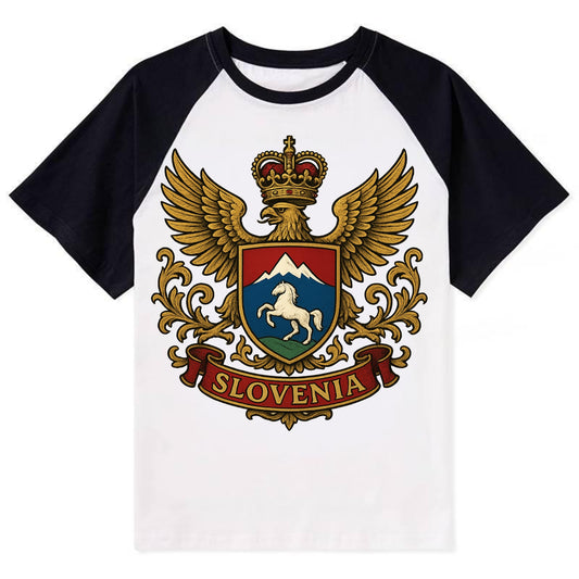 Slovenia Heritage Badge  - Contrast Raglan T-shirt - Black