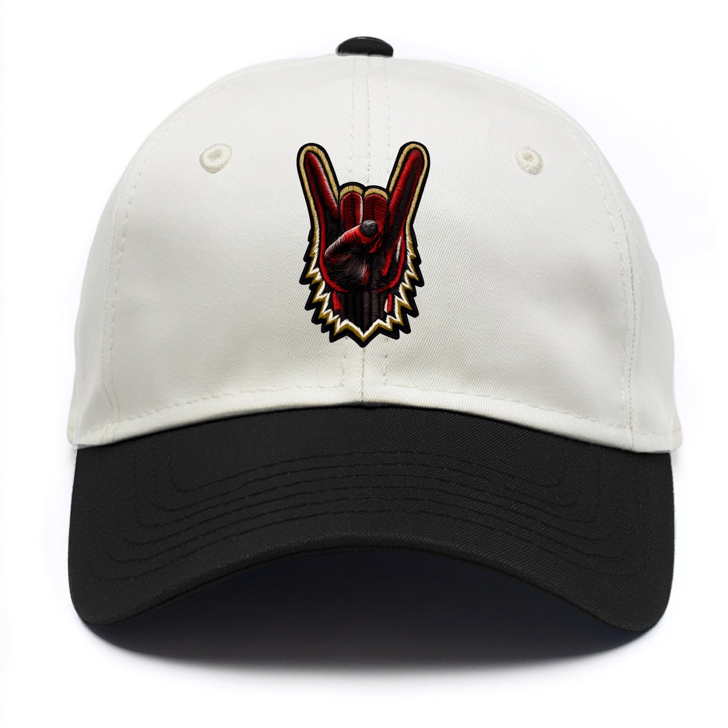 ROCK HAND HORNS - devil horns hand gesture in black and red , metal music - Two Tone Cap - Black