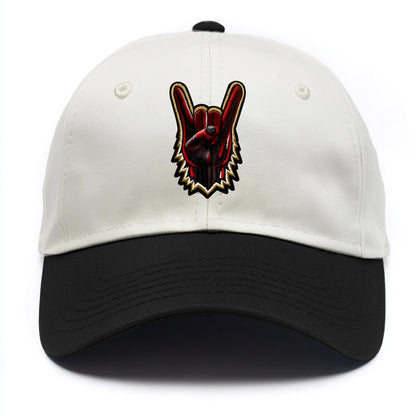 ROCK HAND HORNS - devil horns hand gesture in black and red , metal music - Two Tone Cap - Black