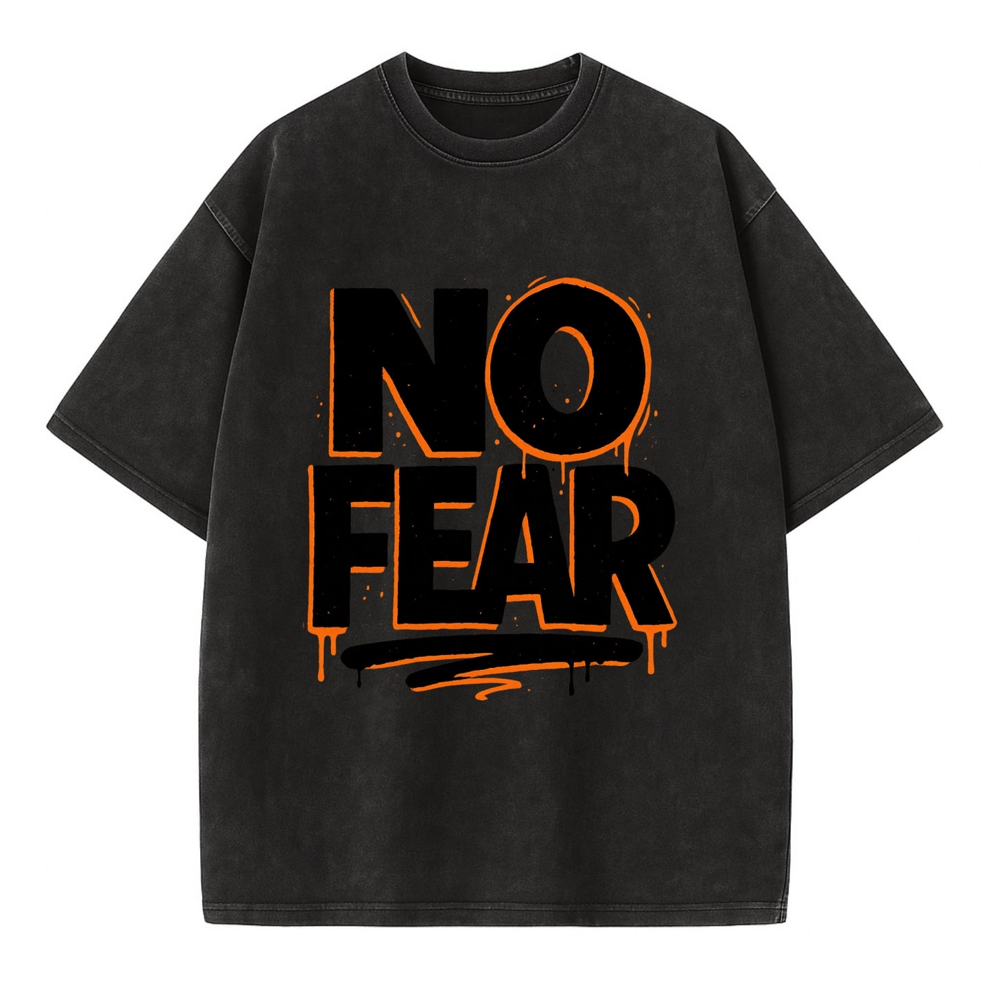 Bold typography design - "NO FEAR" - courage, bravery - Vintage T-shirt - Black