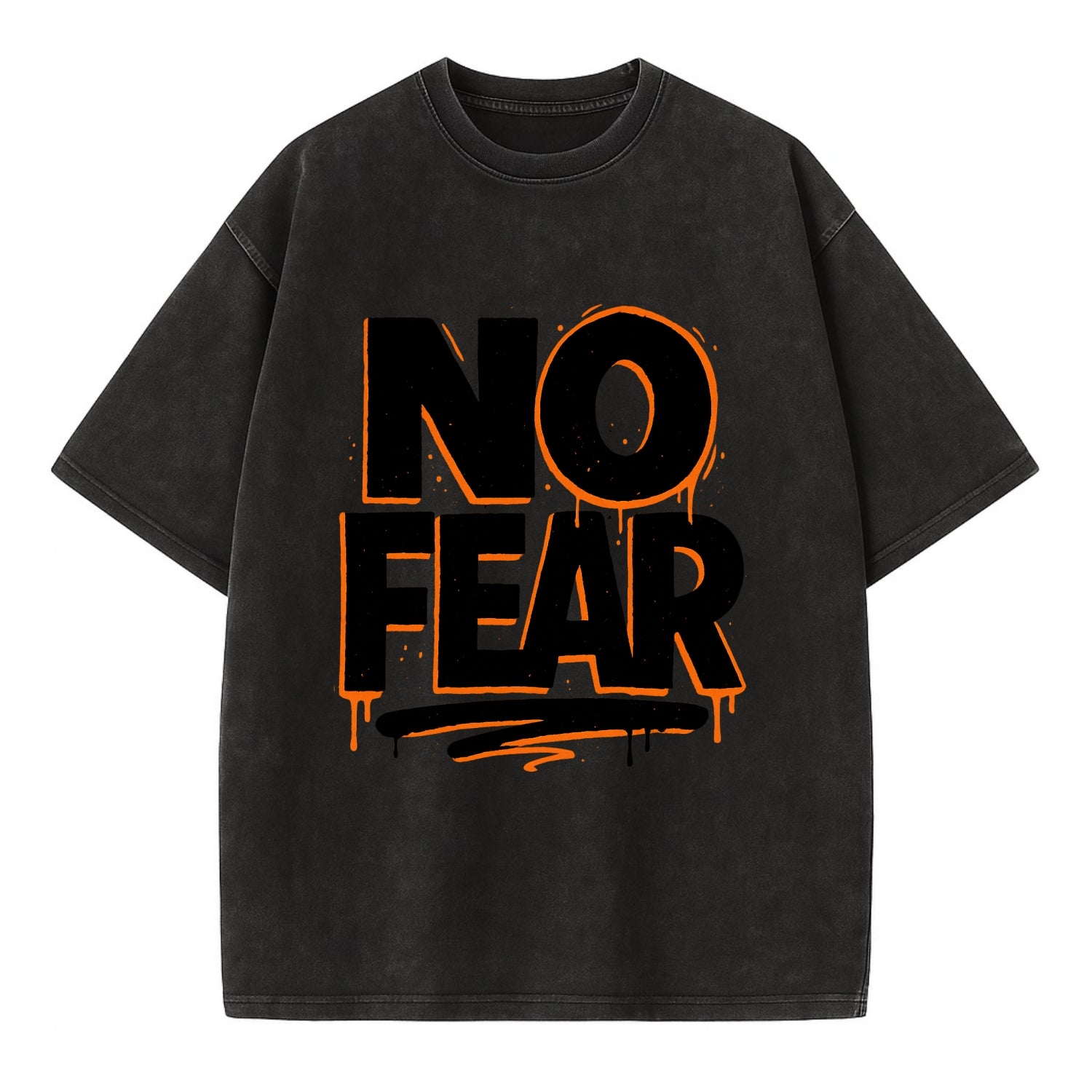 Bold typography design - "NO FEAR" - courage, bravery - Vintage T-shirt - Black