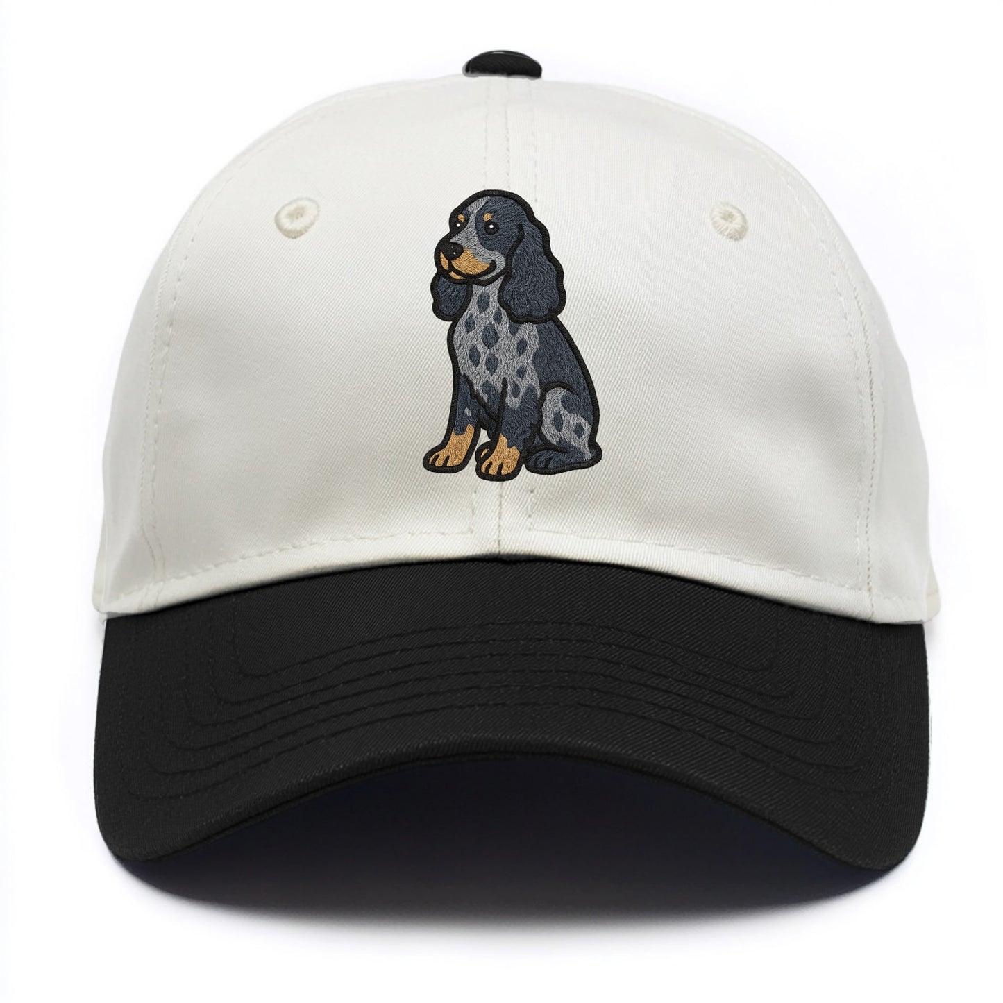 English Cocker Spaniel - Blue roan embroidered sitting pose - Two Tone Cap - Black