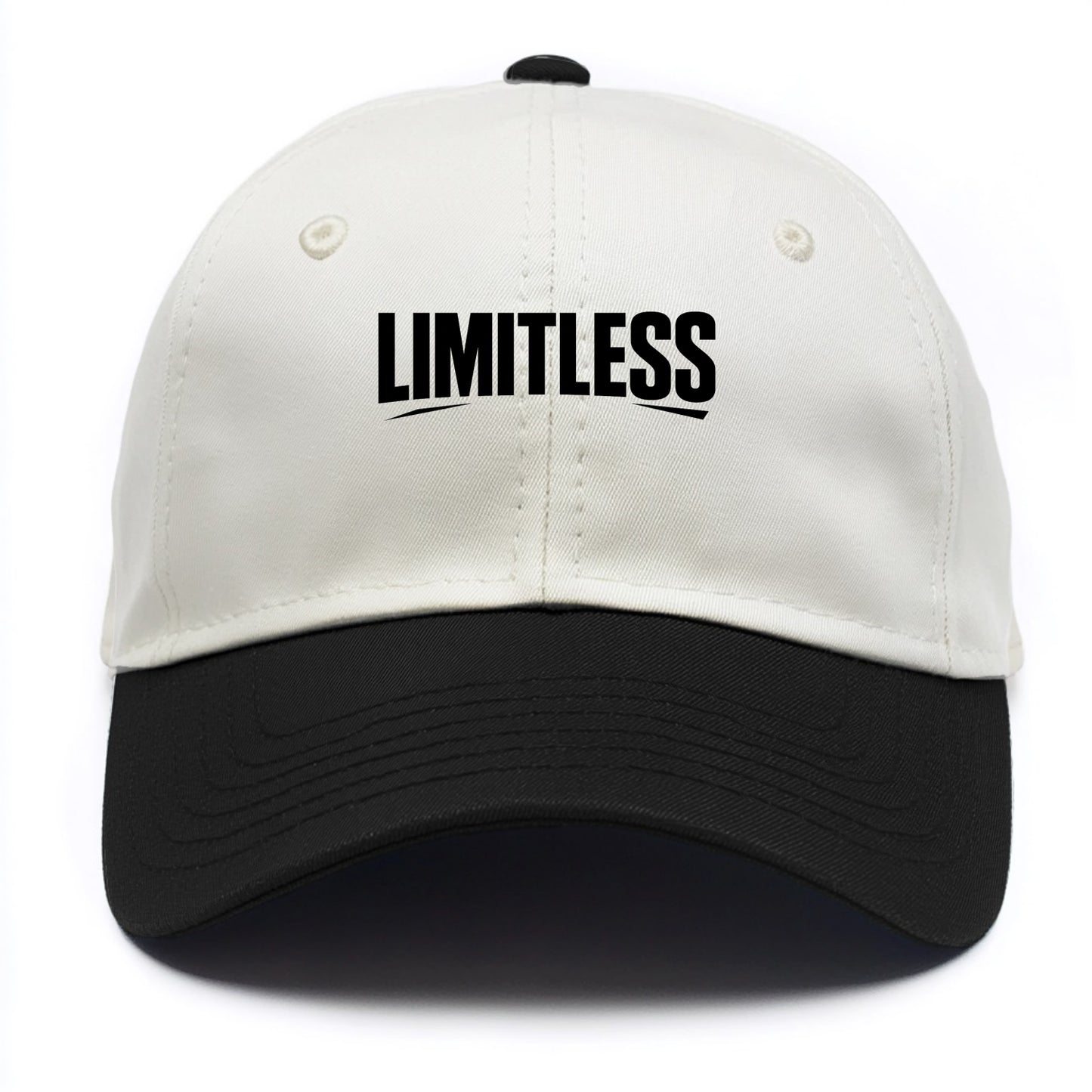 Bold typography design - "LIMITLESS" - no boundaries, infinite potential - Two Tone Cap - Black