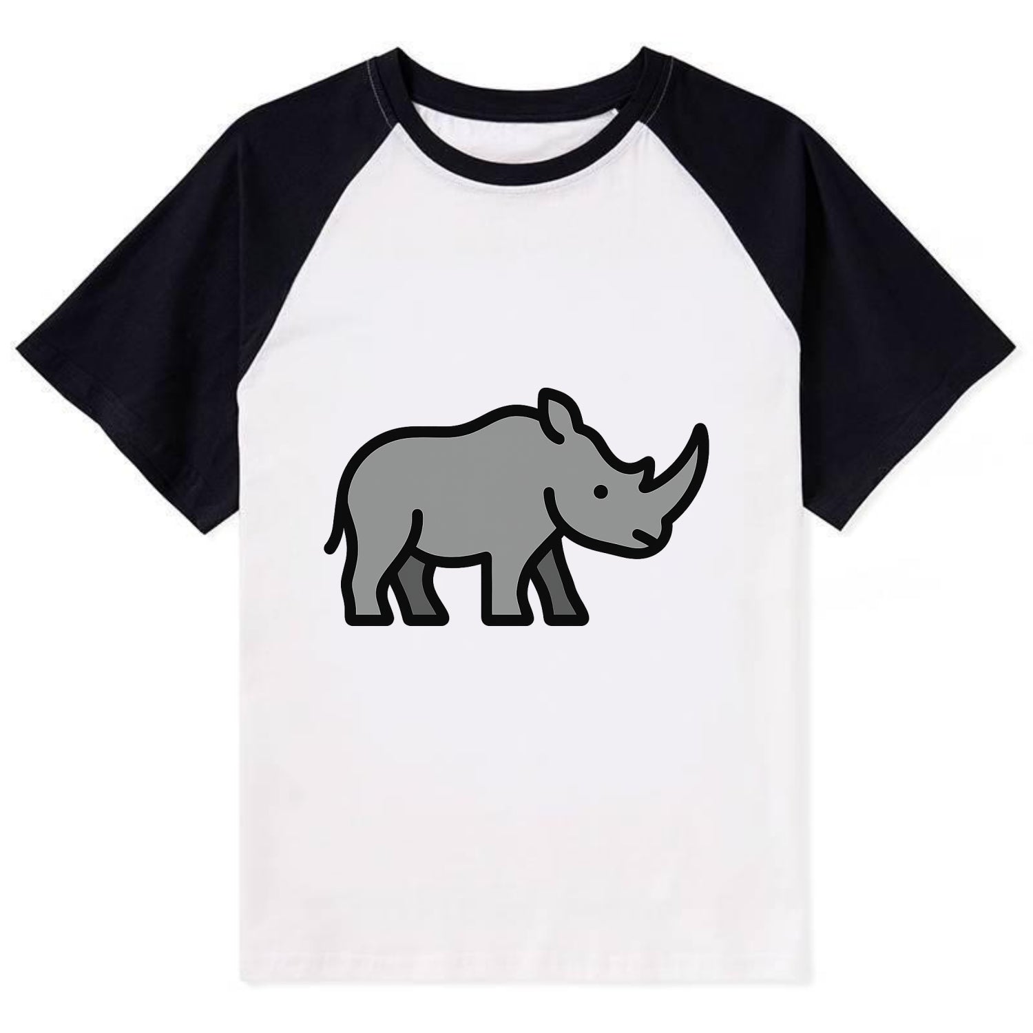 Rhinoceros - Gray with horn flat side profile - Contrast Raglan T-shirt - Black