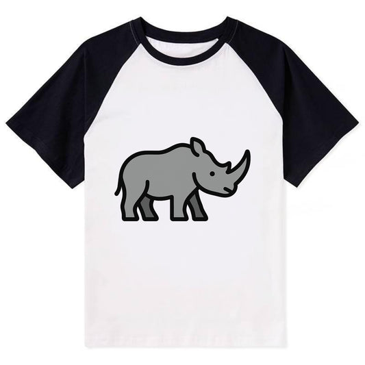 Rhinoceros - Gray with horn flat side profile - Contrast Raglan T-shirt - Black