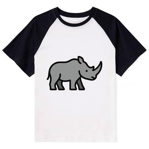 Rhinoceros - Gray with horn flat side profile - Contrast Raglan T-shirt