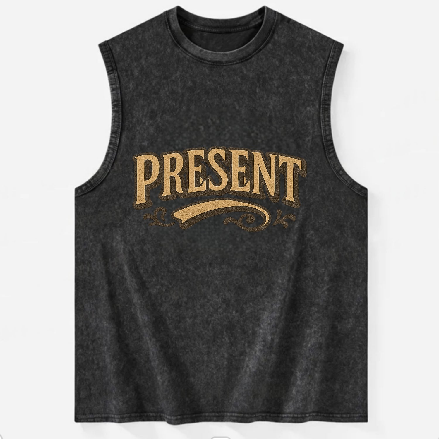 Bold typography design - "PRESENT" - living in the now - Vintage Washed Tank - Black