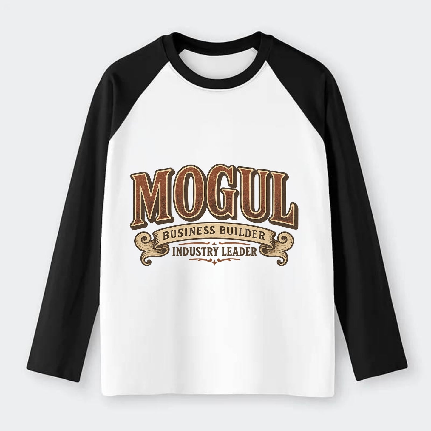 Bold typography design - "MOGUL" - business builder, industry leader - Raglan Long Sleeve T-Shirt - Black