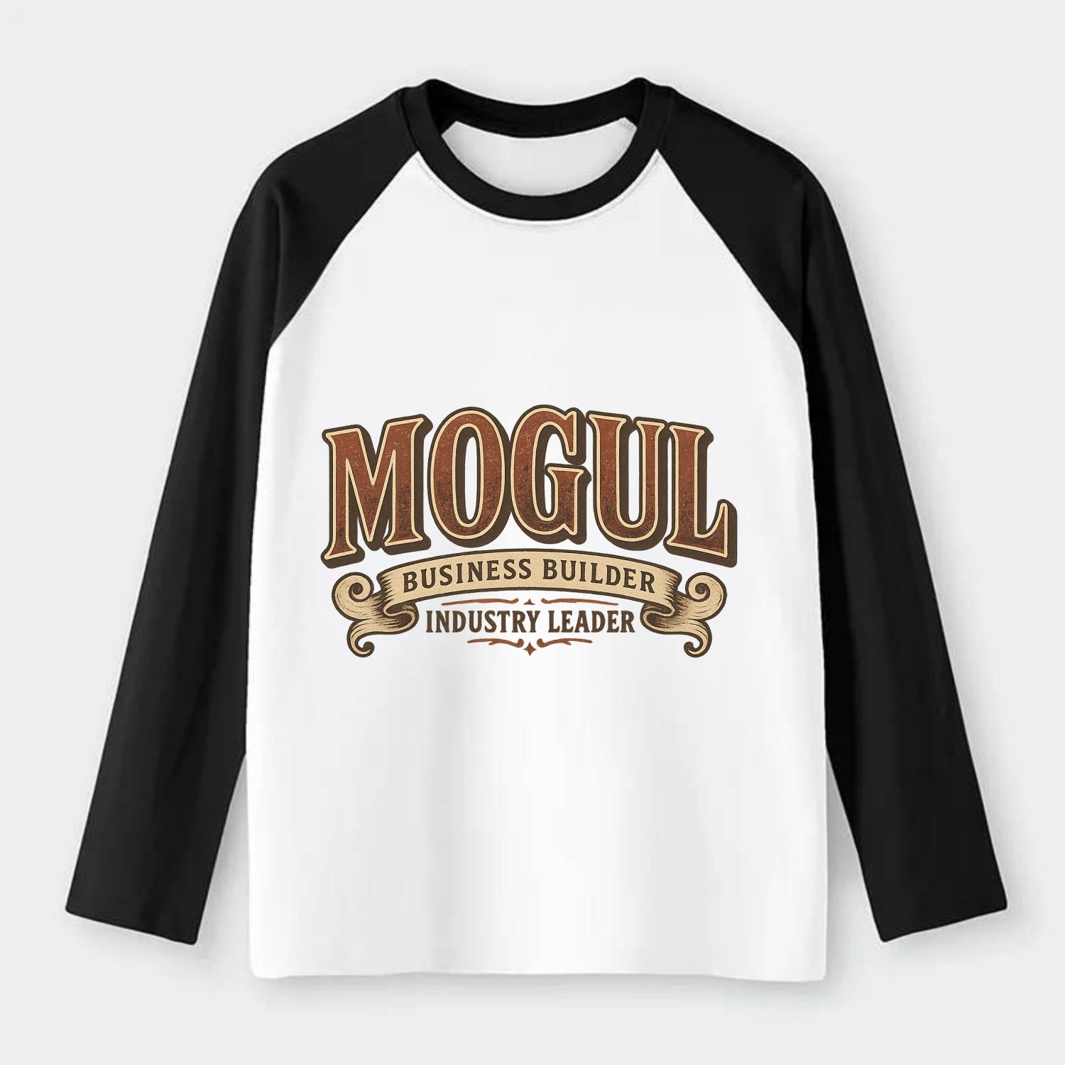 Bold typography design - "MOGUL" - business builder, industry leader - Raglan Long Sleeve T-Shirt - Black
