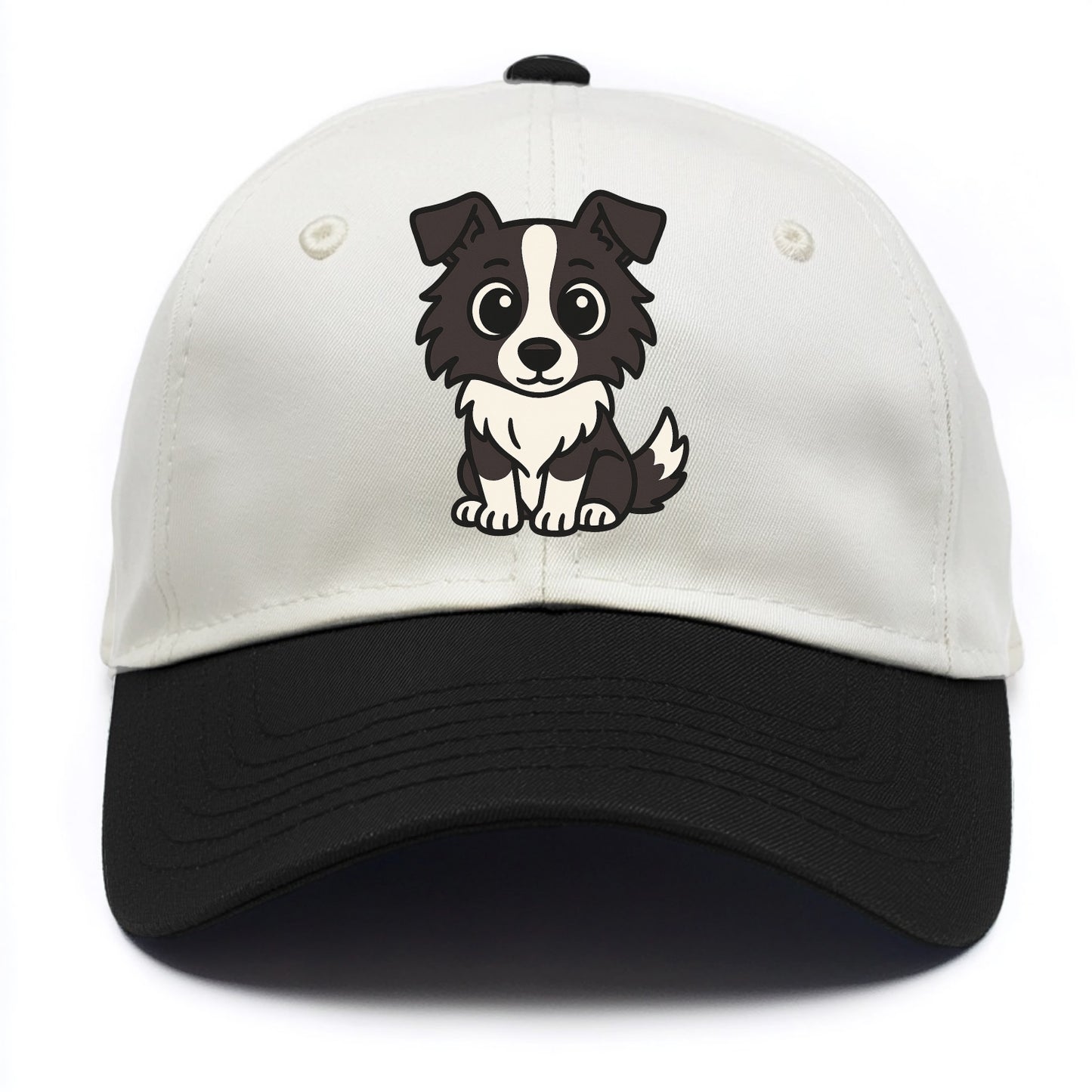 Border Collie - Intense stare sitting pose - Two Tone Cap - Black