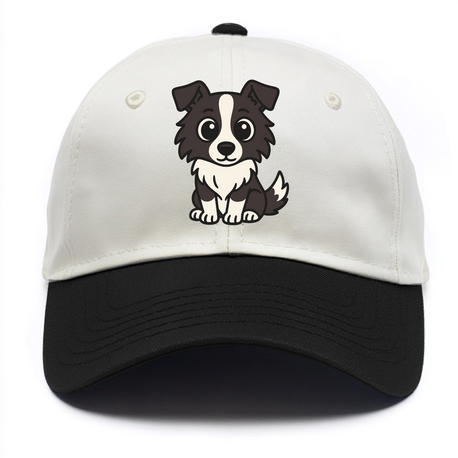 Border Collie - Intense stare sitting pose - Two Tone Cap - Black