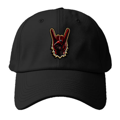 ROCK HAND HORNS - devil horns hand gesture in black and red , metal music - Baseball Cap - Black