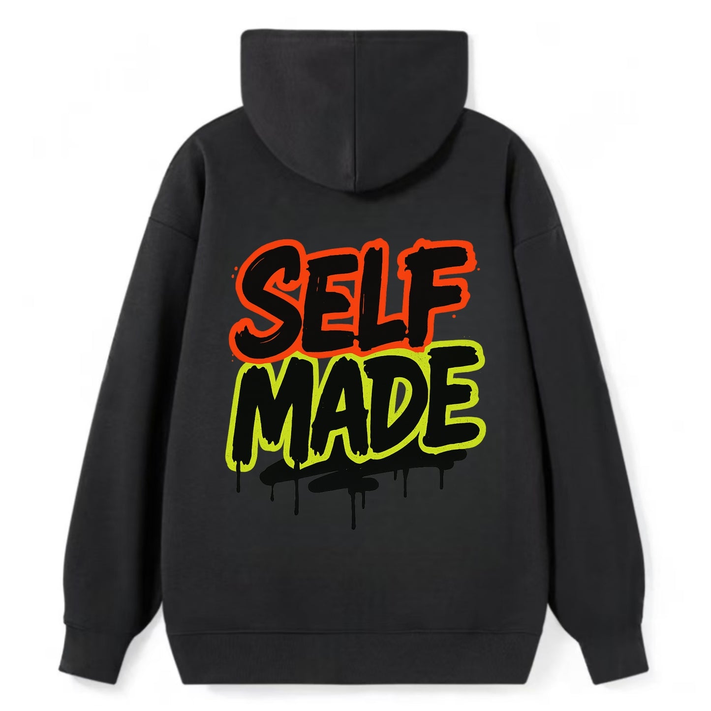 Bold typography design - "SELF MADE" - built from nothing, earned success - Classic Pullover Hoodie - Black