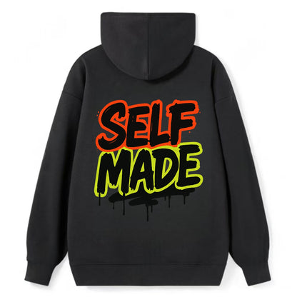 Bold typography design - "SELF MADE" - built from nothing, earned success - Classic Pullover Hoodie - Black