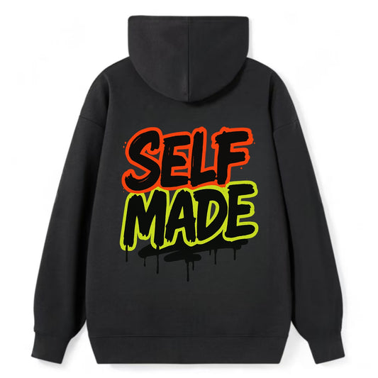 Bold typography design - "SELF MADE" - built from nothing, earned success - Classic Pullover Hoodie - Black