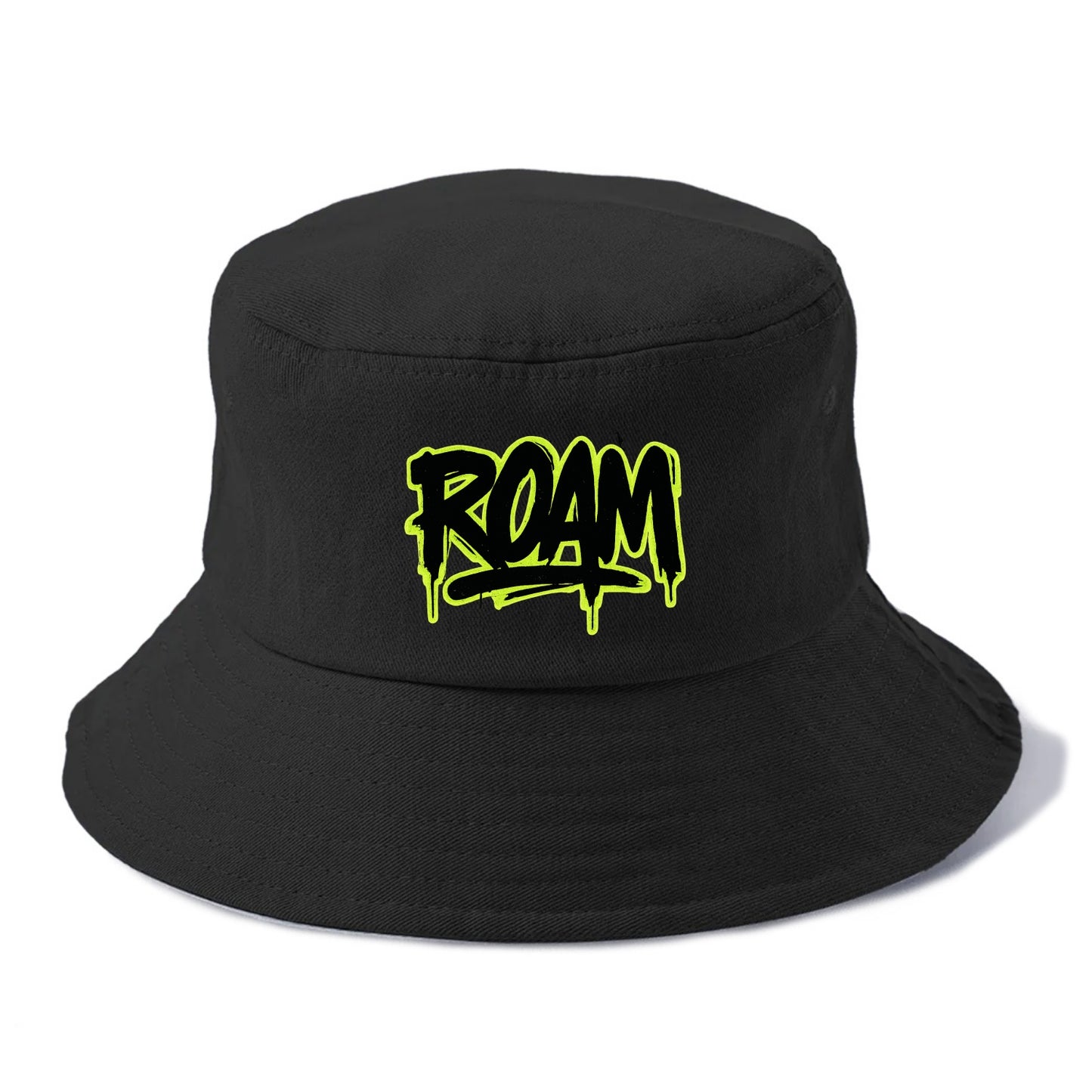 Bold typography design - "ROAM" - wander freely, no destination needed - Bucket Hat - Black