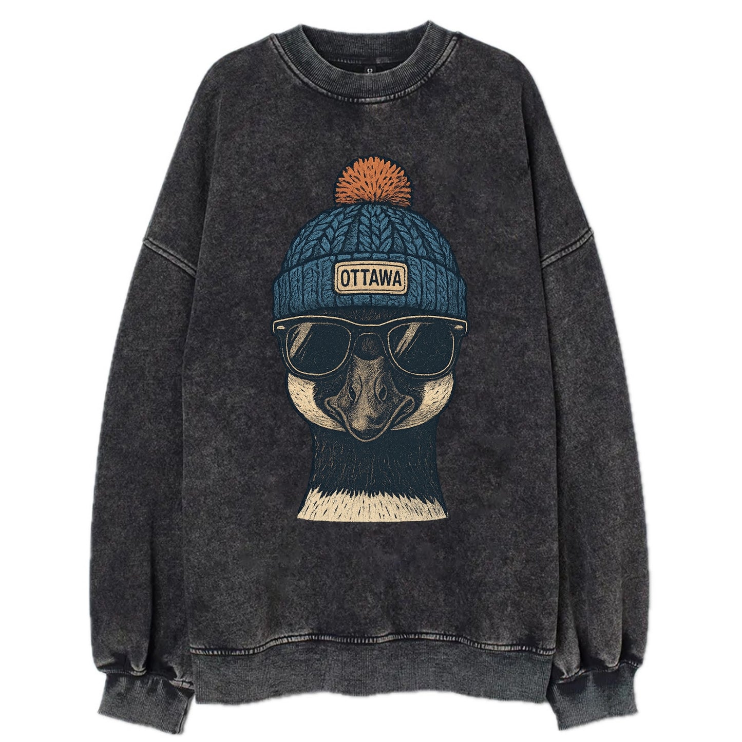 Ottawa Canadian Goose wearing Ottawa bea - Vintage Sweatshirt - Black