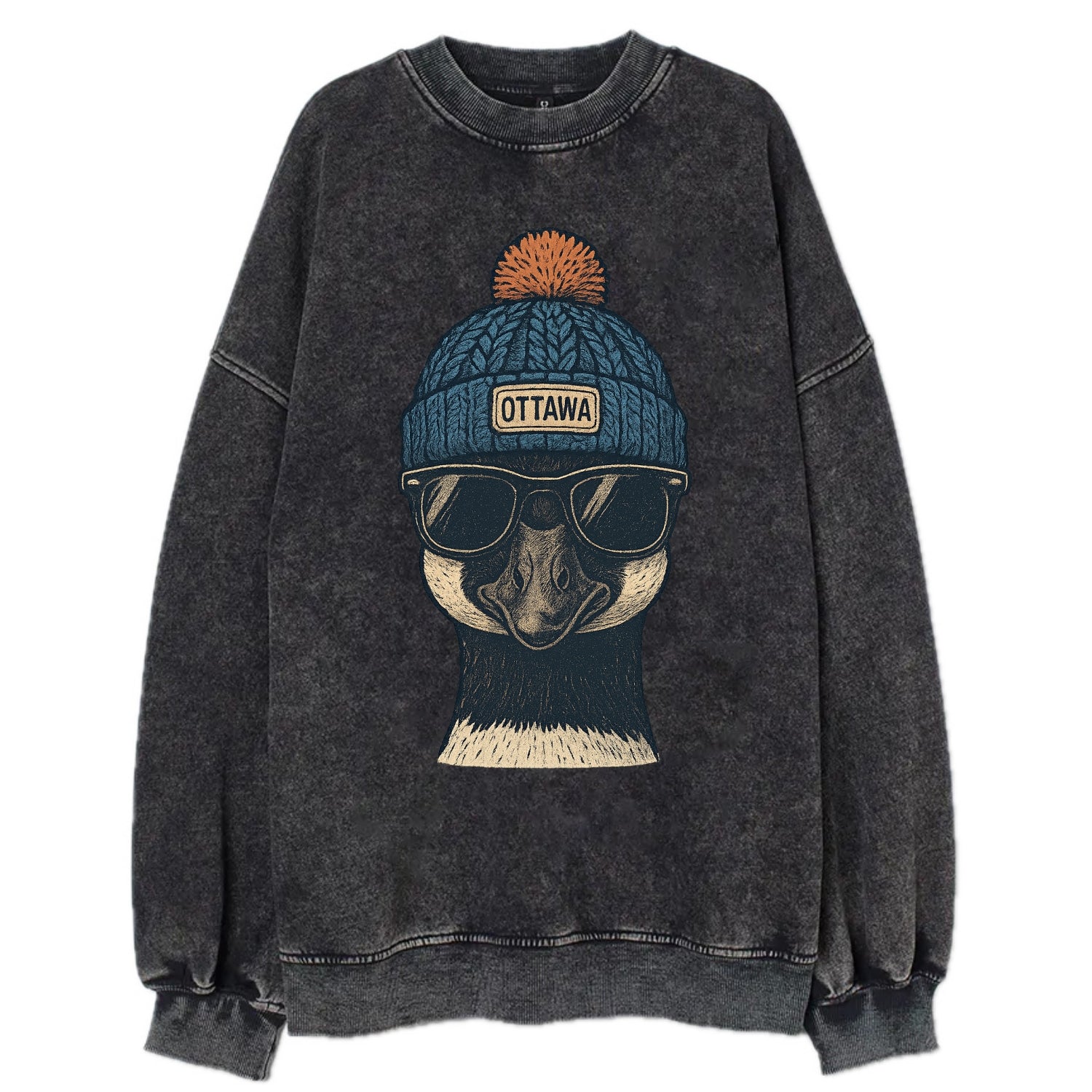 Ottawa Canadian Goose wearing Ottawa bea - Vintage Sweatshirt - Black