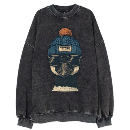 Ottawa Canadian Goose wearing Ottawa bea - Vintage Sweatshirt - Black