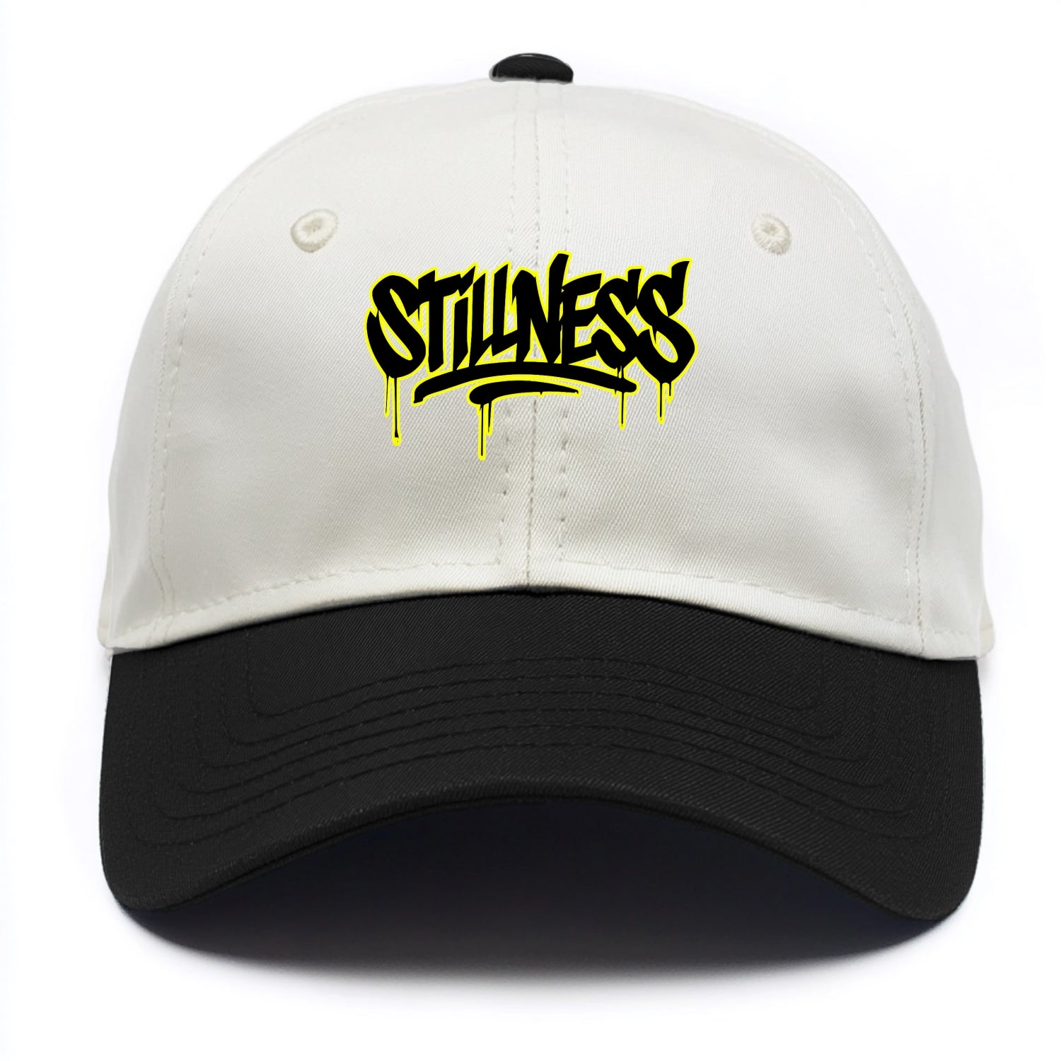 Bold typography design - "STILLNESS" - quiet power, peaceful presence - Two Tone Cap - Black