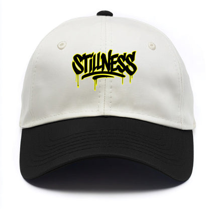Bold typography design - "STILLNESS" - quiet power, peaceful presence - Two Tone Cap - Black