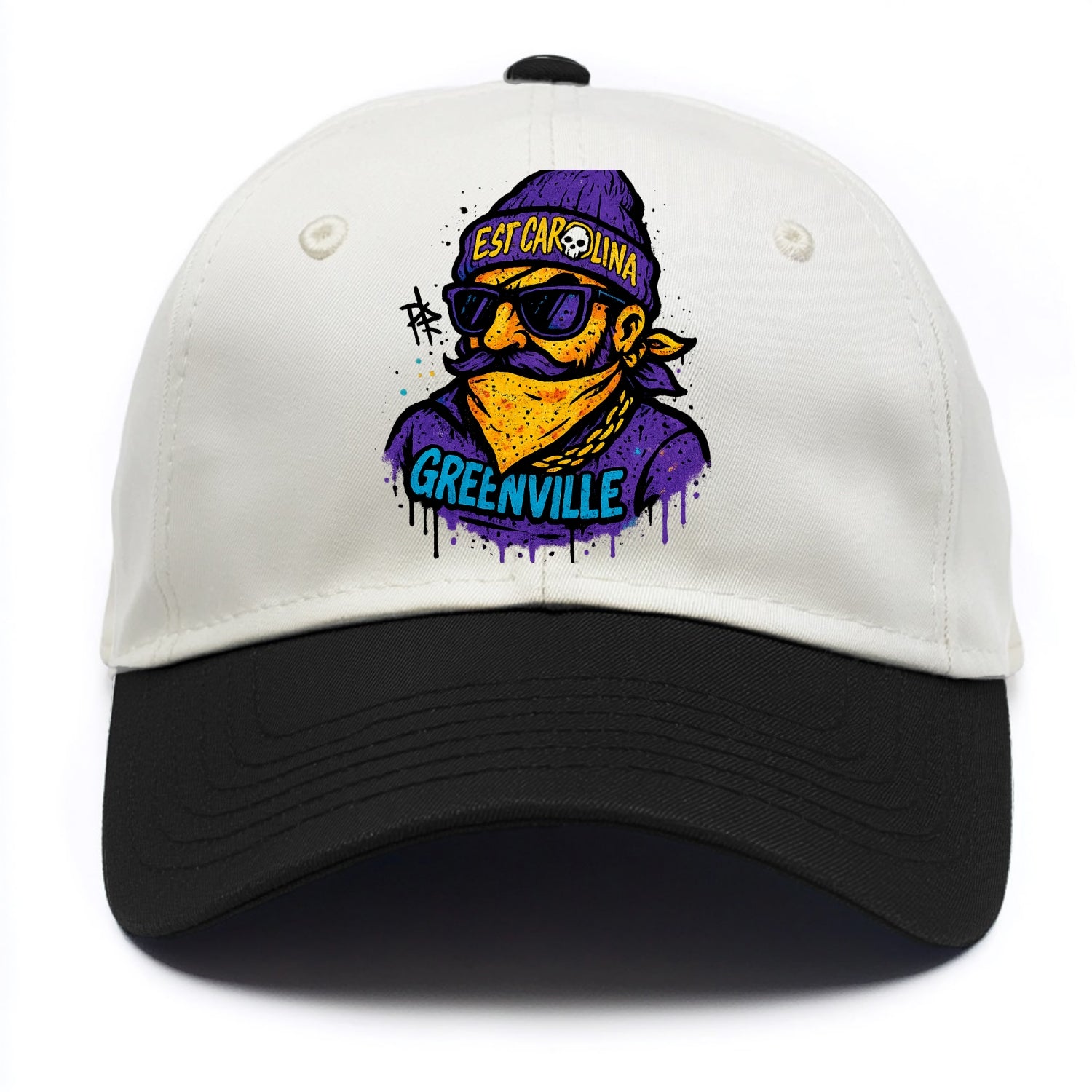 Greenville Pirate wearing East Carolina beanie with skull patch - Two Tone Cap - Black