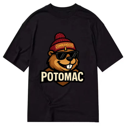 Potomac Beaver wearing Commanders beanie with monument patch and wayfarer - Classic T-shirt - Black