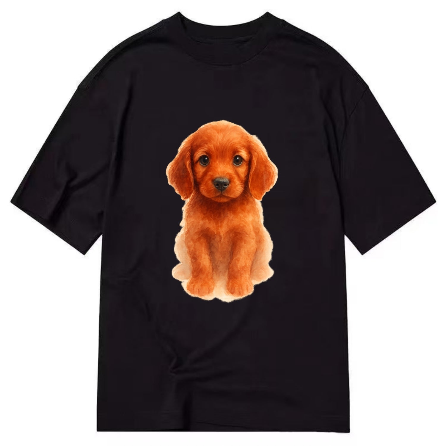 Baby Irish Setter Puppy - mahogany red coat, feathered ears, friendly eyes, - Classic T-shirt - Black