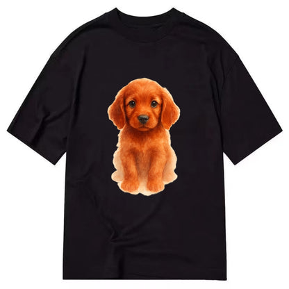 Baby Irish Setter Puppy - mahogany red coat, feathered ears, friendly eyes, - Classic T-shirt - Black