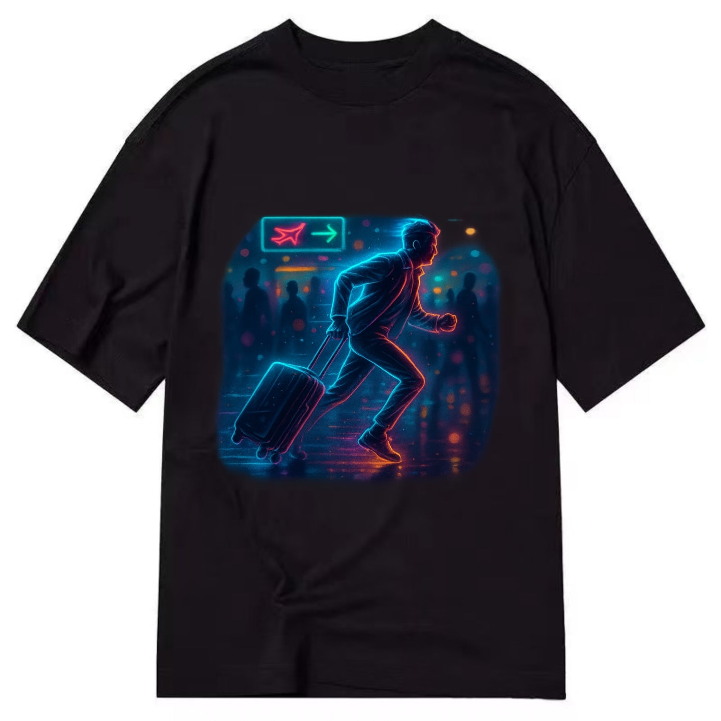 person running with luggage through crowded airport terminal - Classic T-shirt - Black