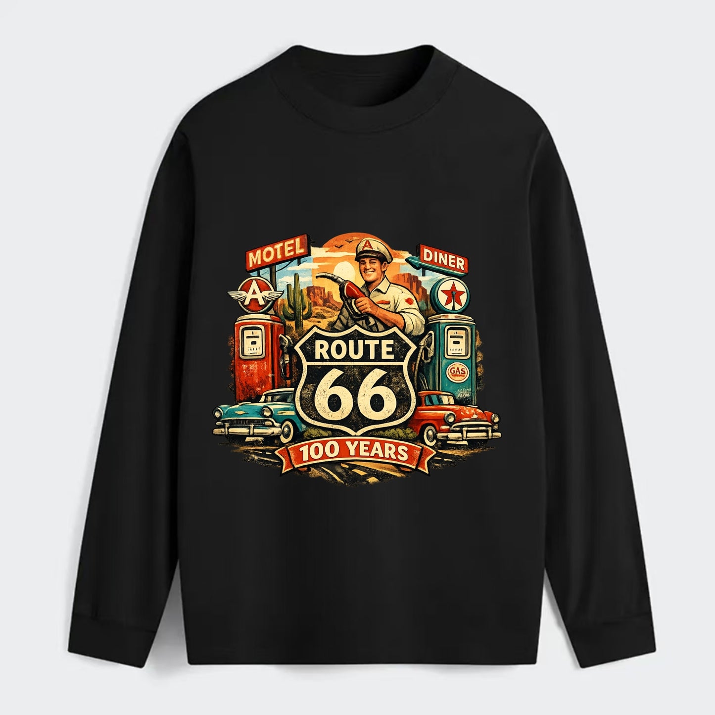 FILL ER UP | Vintage gas pumps | Flying A or Texaco style | Service - Classic Long Sleeve Shirt - Black