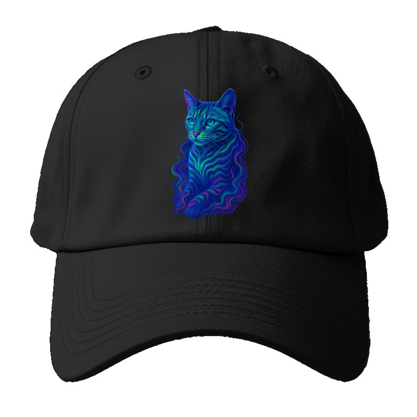 Exotic Bengal cat with aurora borealis colors flowing through its stripes, green and - Baseball Cap - Black
