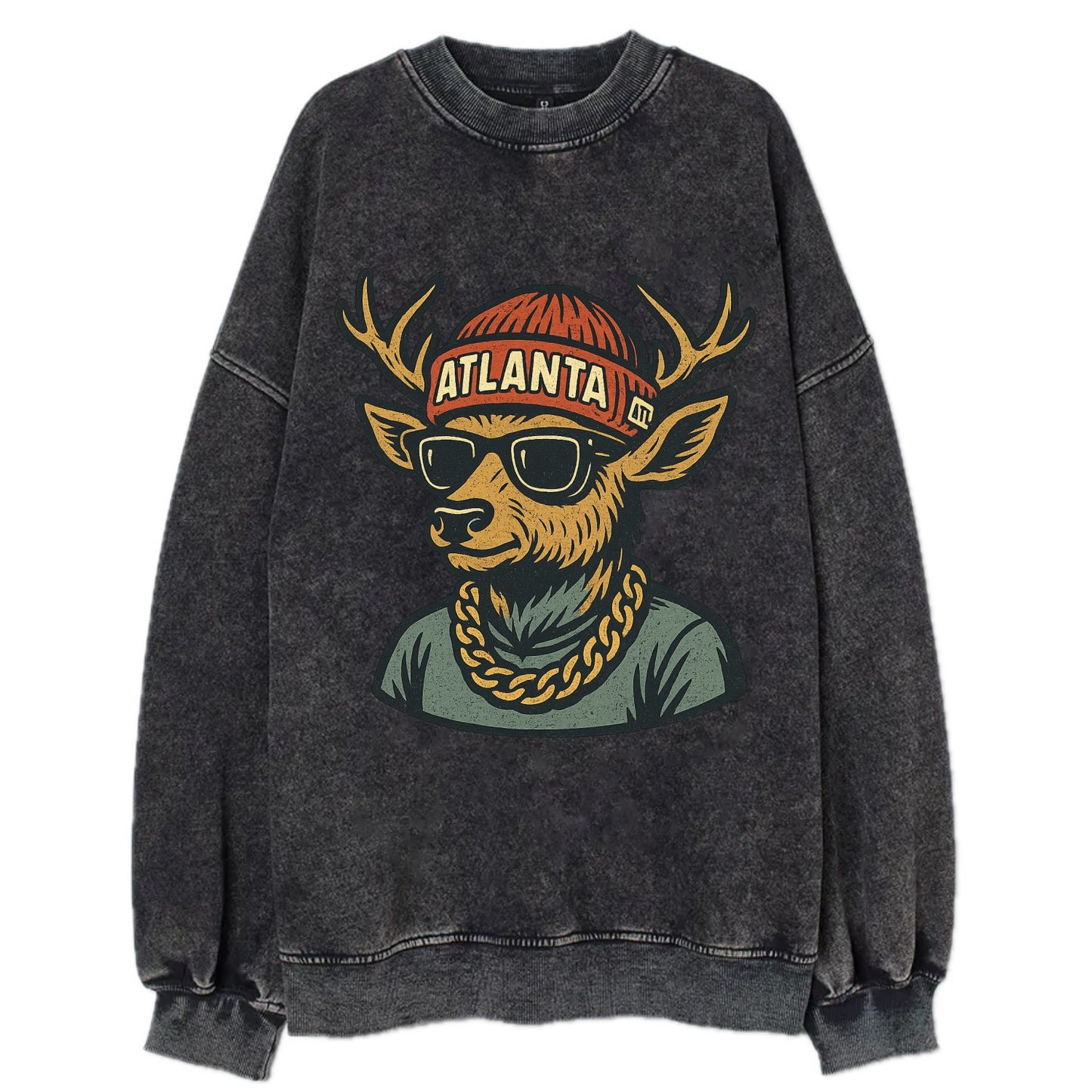"deer" "atlanta" "atl" "red" "us South" - Vintage Sweatshirt - Black