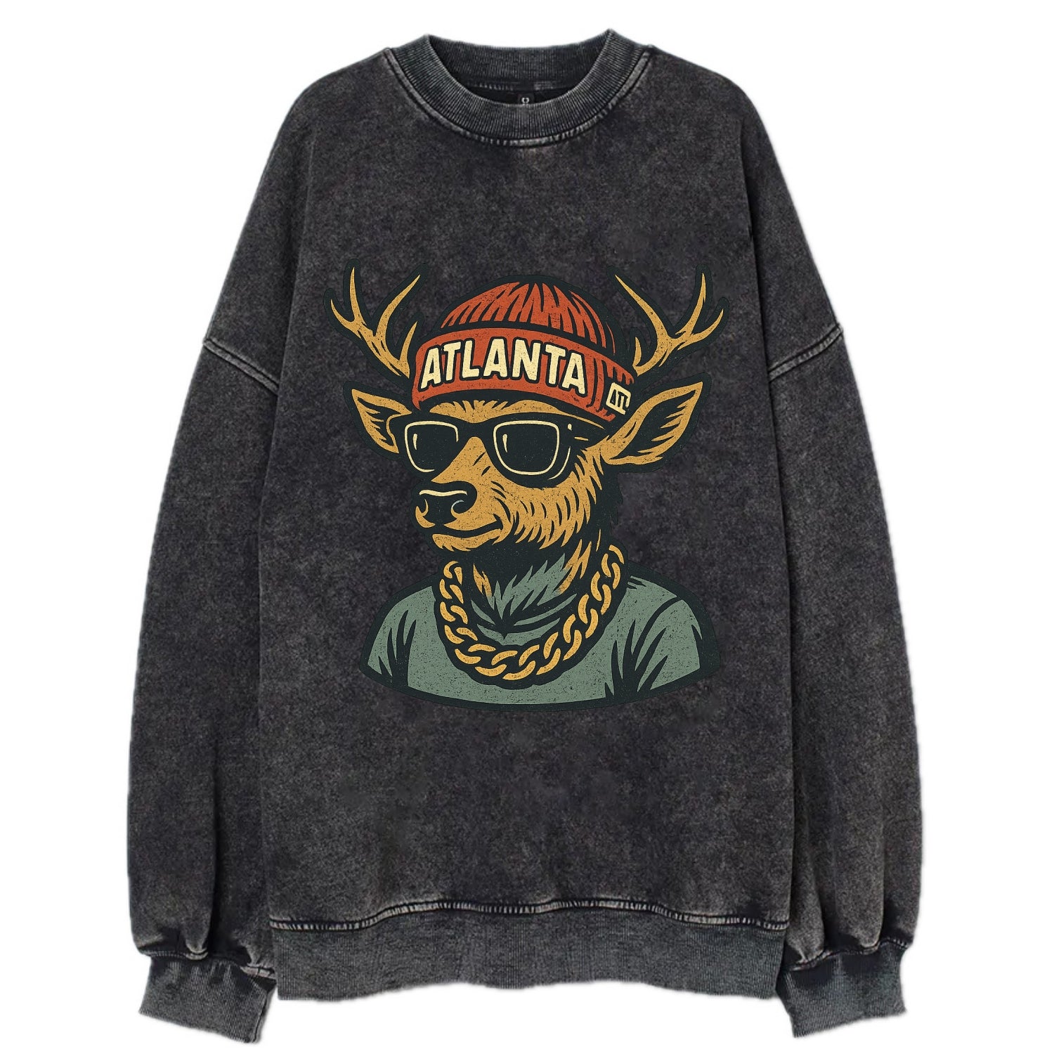 "deer" "atlanta" "atl" "red" "us South" - Vintage Sweatshirt - Black