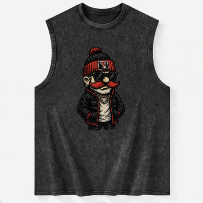 Lubbock Raider wearing Texas Tech beanie with guns up patch - Vintage Washed Tank - Black