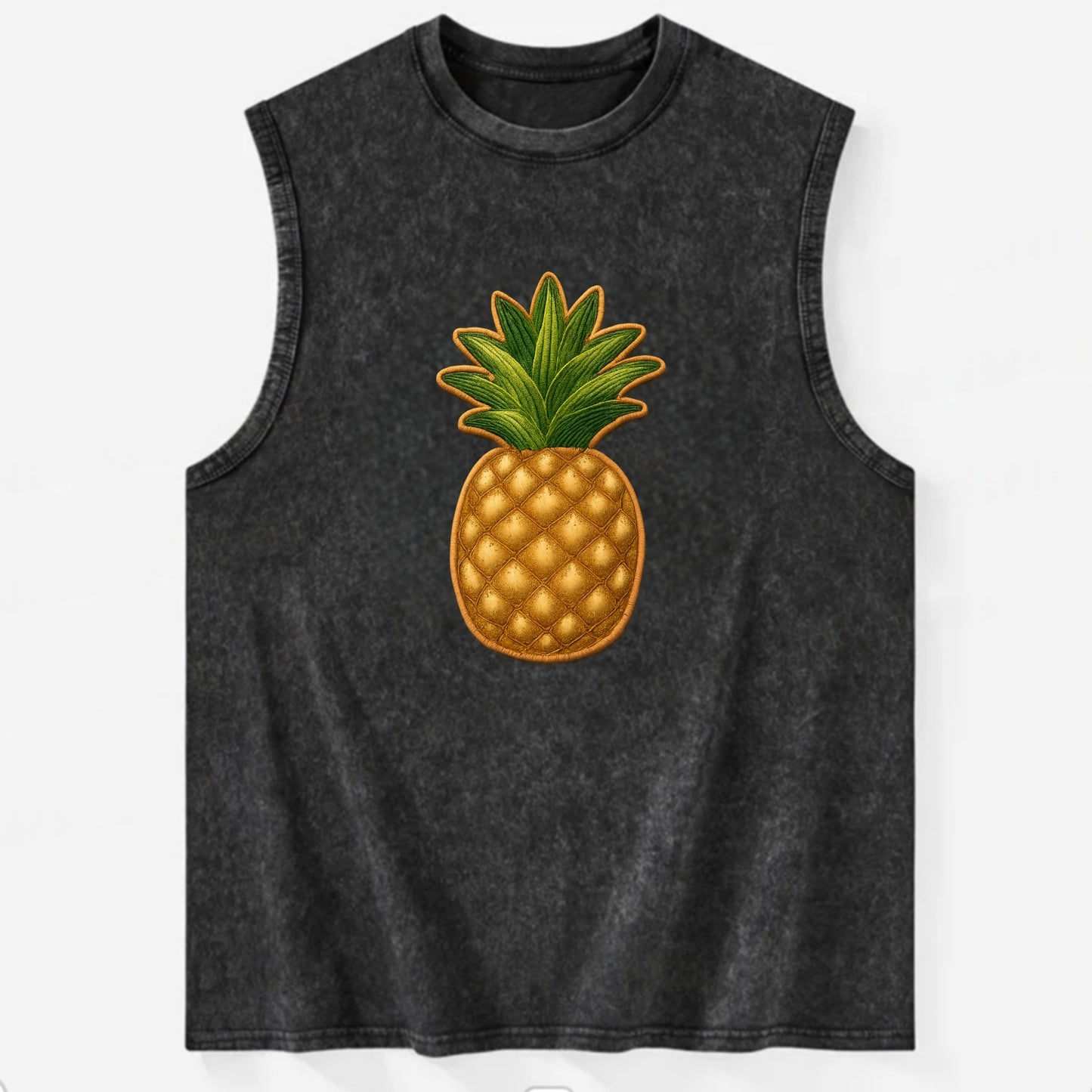 PINEAPPLE CROWN - tropical fruit in yellow and green , hospitality - Vintage Washed Tank - Black