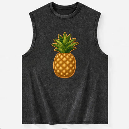 PINEAPPLE CROWN - tropical fruit in yellow and green , hospitality - Vintage Washed Tank - Black