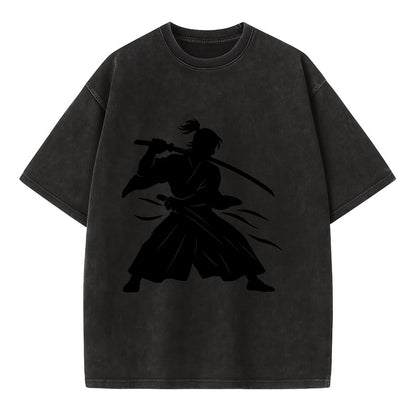 Japanese samurai sword draw - Vintage T-shirt - Black