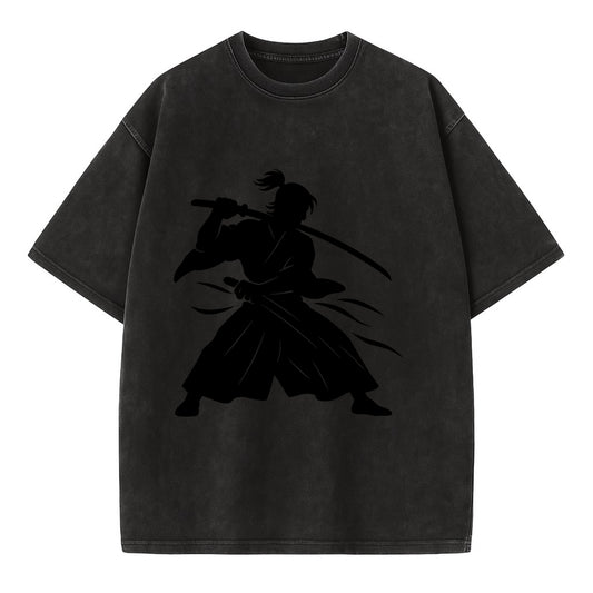 Japanese samurai sword draw - Vintage T-shirt - Black