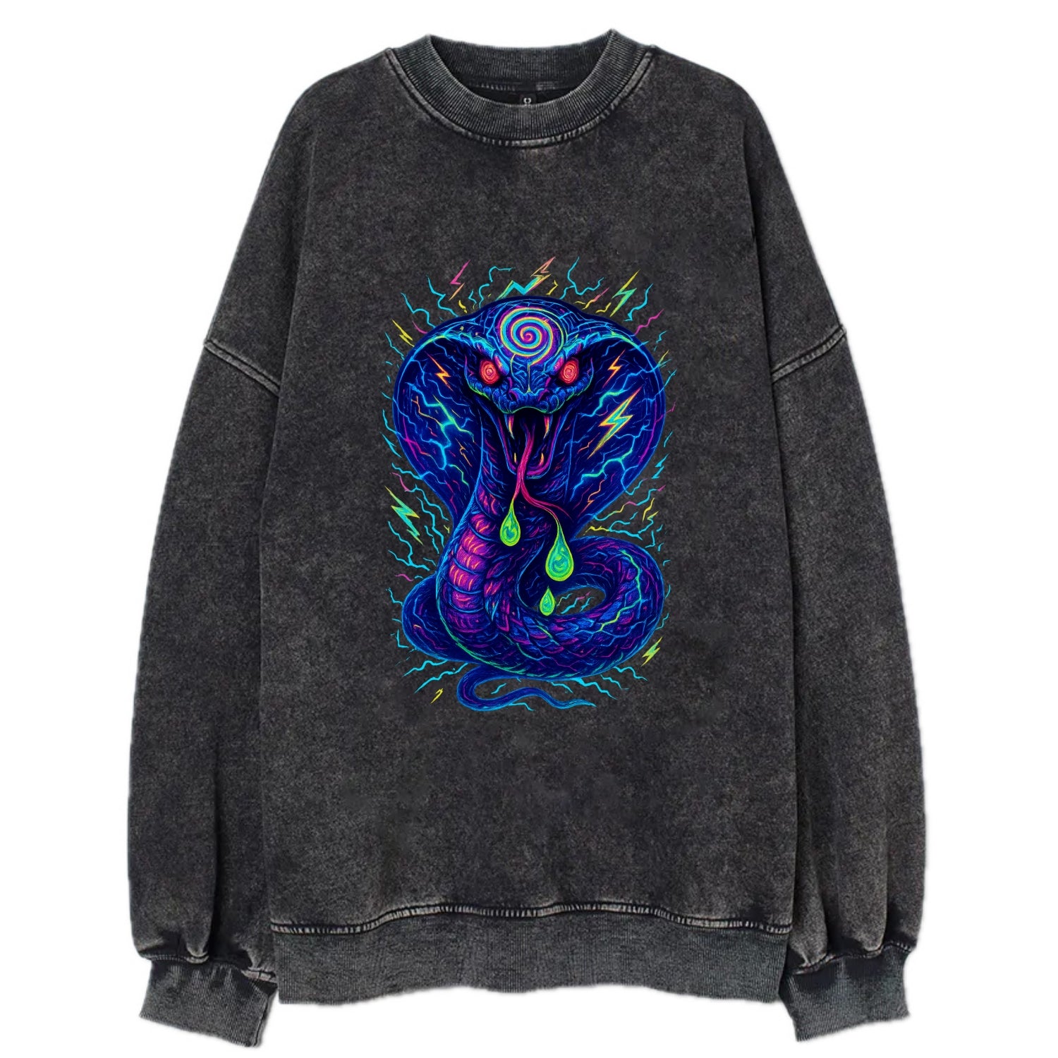 Mesmerizing cobra with hypnotic spiral patterns in the hood, scales that - Vintage Sweatshirt - Black