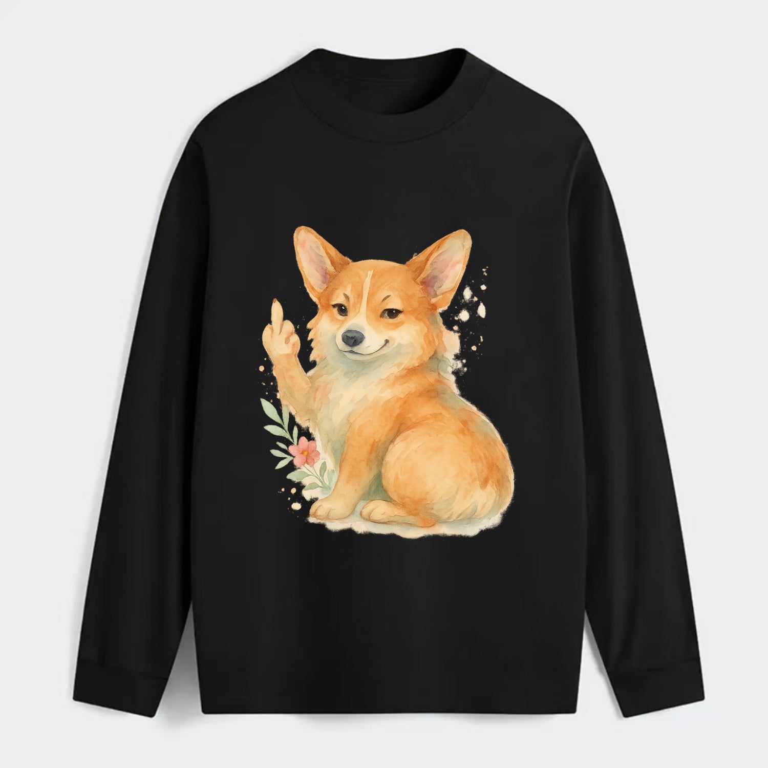 Corgi short legs and fluffy butt, one stubby paw up with sass - Classic Long Sleeve Shirt - Black
