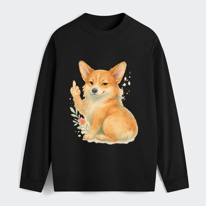 Corgi short legs and fluffy butt, one stubby paw up with sass - Classic Long Sleeve Shirt - Black