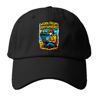 Digital nomad with laptop on beach/mountain - work from anywhere - Baseball Cap For Big Heads - Black