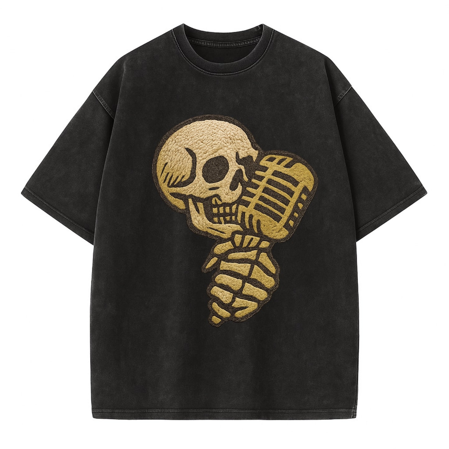 Skull Microphone  - Vintage T-shirt - Black
